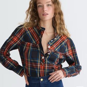 J. Crew Black Stewart Tartan Popover Sz M
